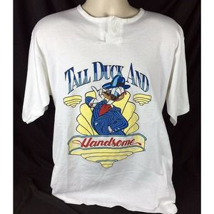 Vintage Disney Mens XL White Shirt Single Stitch Donald Duck Tall Duck Handsome
